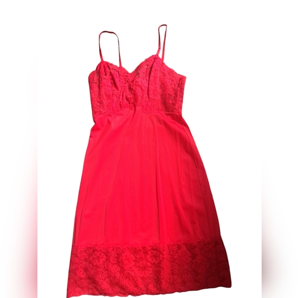 VTG VAN RAALTE bright RED Nylon short slip lace trim Hollywood Glam pin up 32 SM - Picture 2 of 10